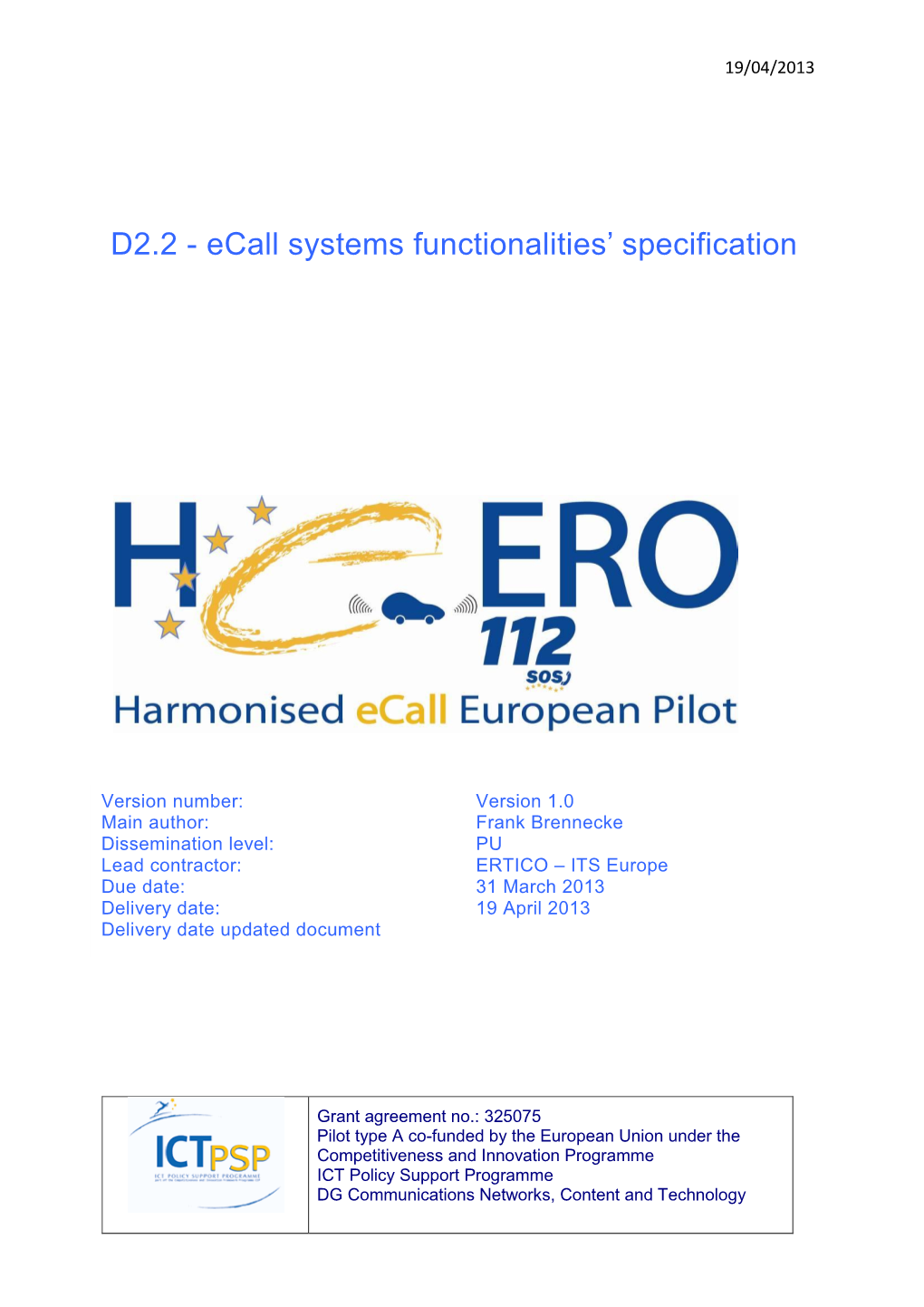 Ecall Systems Functionalities' Specification