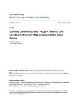 Examining Literary Scholarship Through a Rhetorical Lens: Extending the Interpretive Map of Gertrude Steinâ•Žs Tender Button