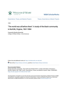 A Study of the Black Community in Norfolk, Virginia, 1861-1884