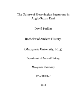 The Nature of Merovingian Hegemony in Anglo-Saxon Kent David Peddar