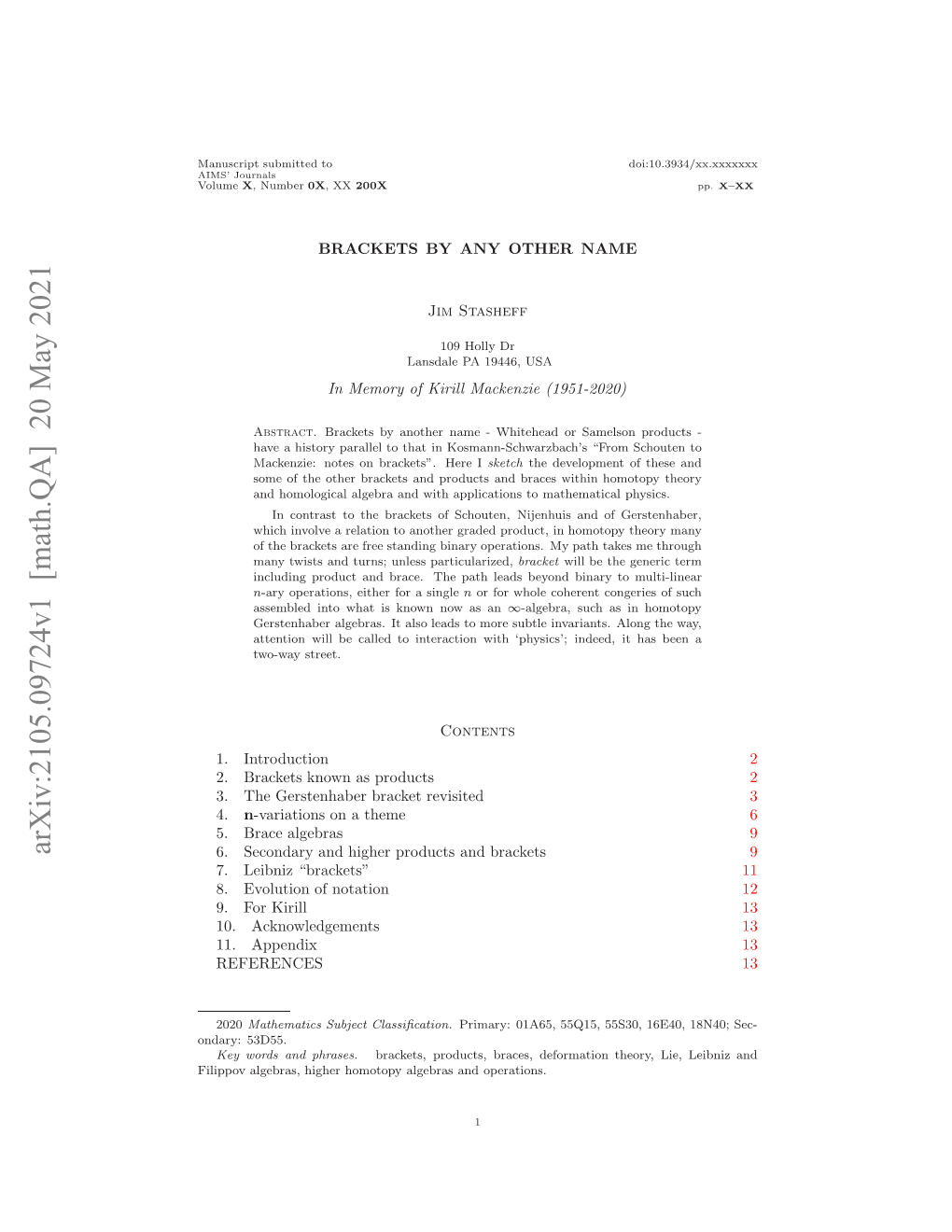 Arxiv:2105.09724V1 [Math.QA] 20 May 2021 Nay 53D55