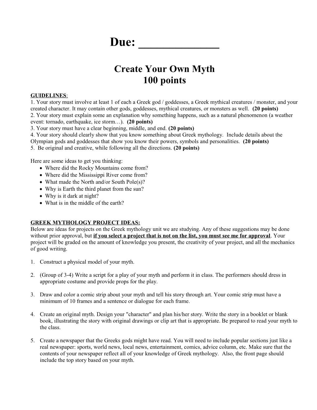 Create Your Own Myth