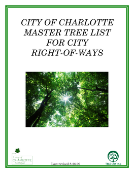City of Charlotte Master Tree List for City Right-Of-Ways