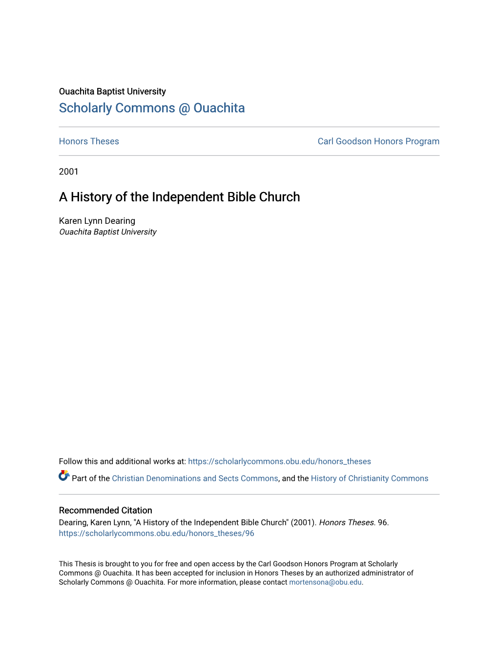 A History of the Independent Bible Church