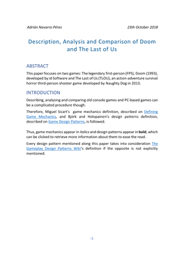 Description, Analysis and Comparison of Doom and the Last of Us