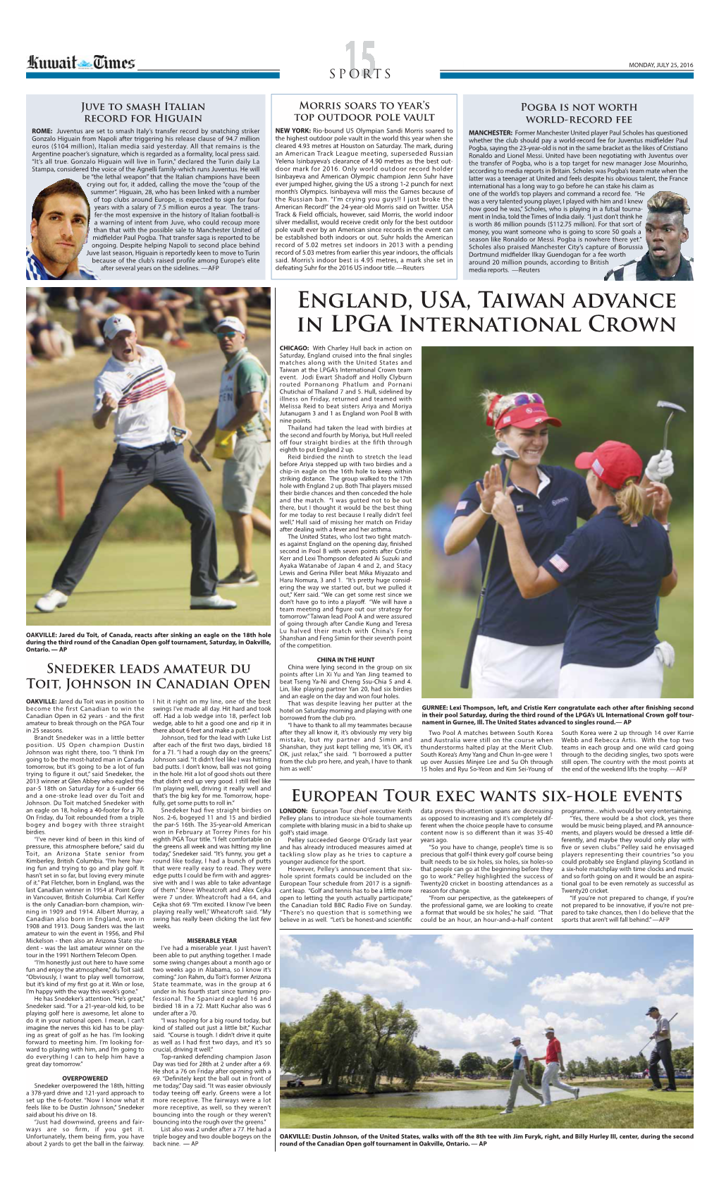 England, USA, Taiwan Advance in LPGA International Crown