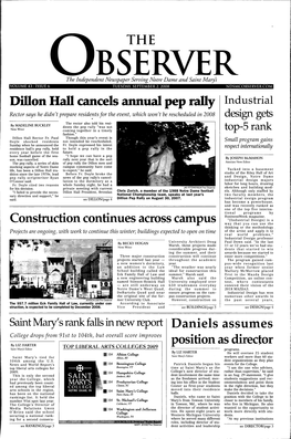 Dillon Hall Cancels Annual Pep Rally Indu.Strial Rector Says He Didn't Prepare Residents for the Event, Which Won't Be Rescheduled in 2008 Desig)L
