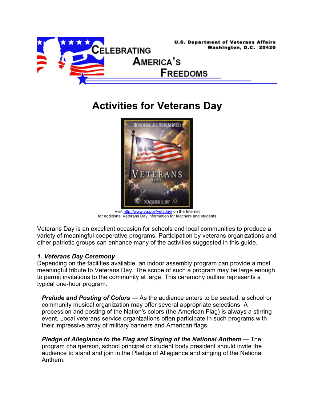 Activities for Veterans Day