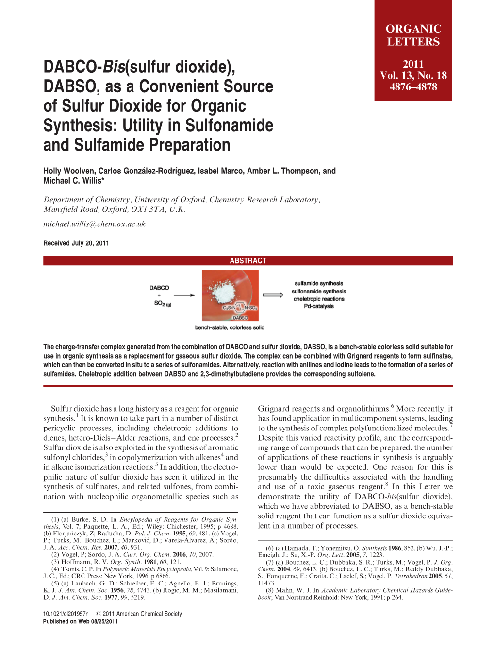 DABCO-Bis(Sulfur Dioxide), DABSO, As a Convenient