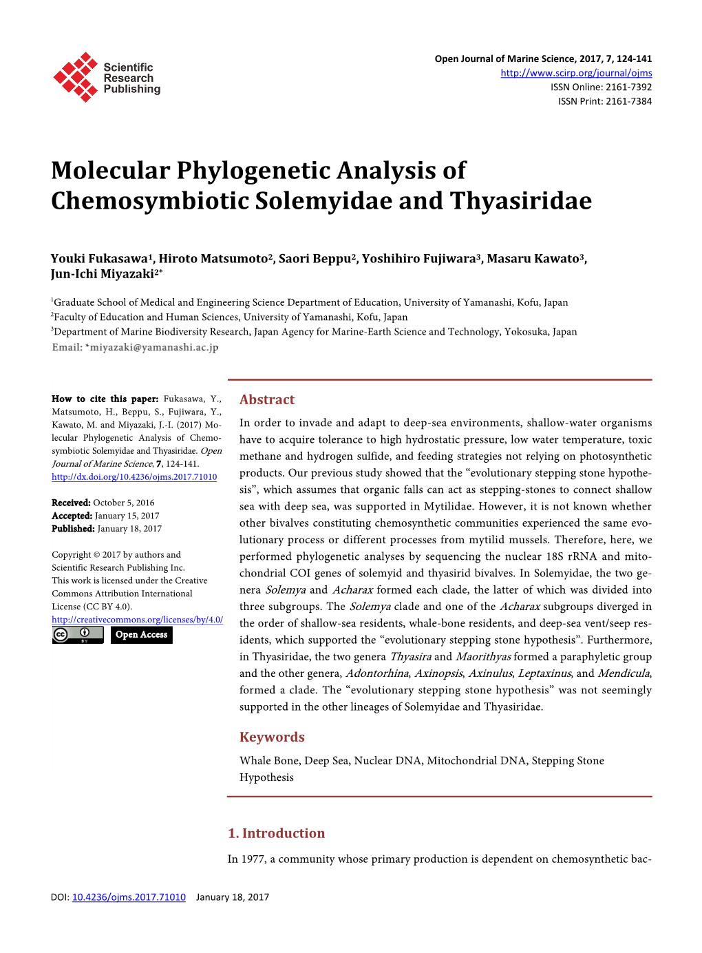 Molecular Phylogenetic Analysis of Chemosymbiotic Solemyidae and Thyasiridae