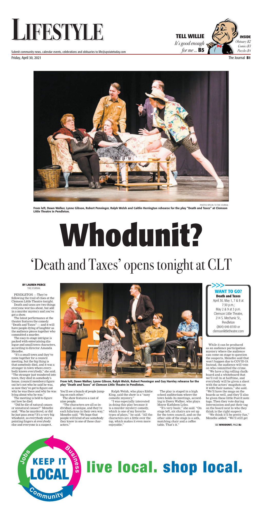 Death and Taxes” at Clemson Little Theatre in Pendleton