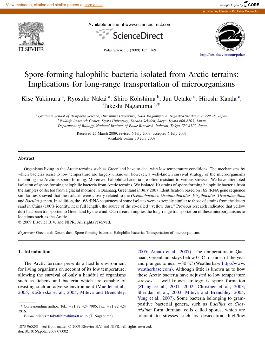 Spore-Forming Halophilic Bacteria Isolated from Arctic Terrains: Implications for Long-Range Transportation of Microorganisms