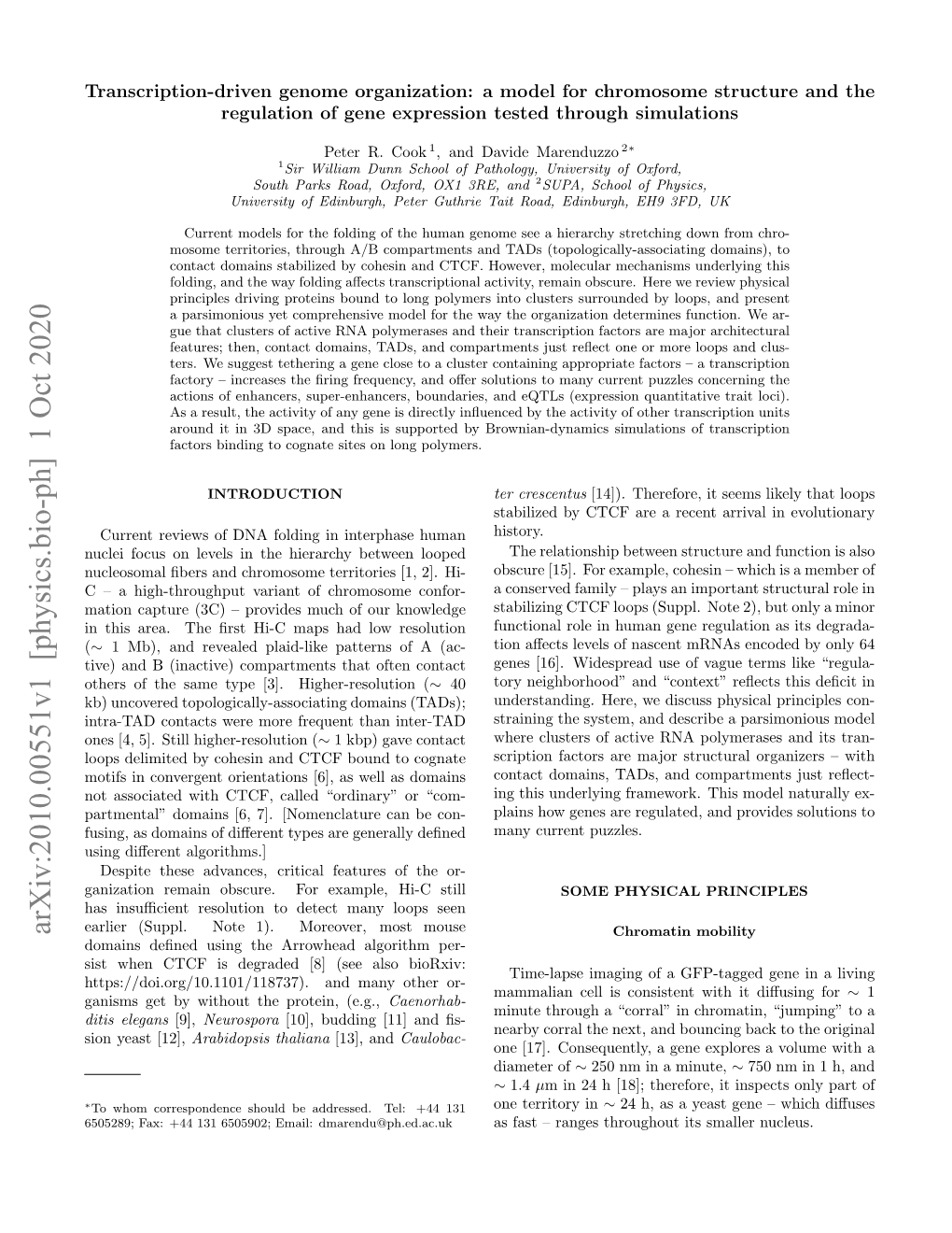 Transcription-Driven Genome Organization: a Model for Chromosome Structure and the Regulation of Gene Expression Tested Through Simulations