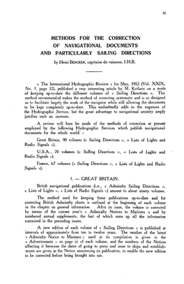 Methods for the Correction of Navigational Documents and Particularly Sailing Directions