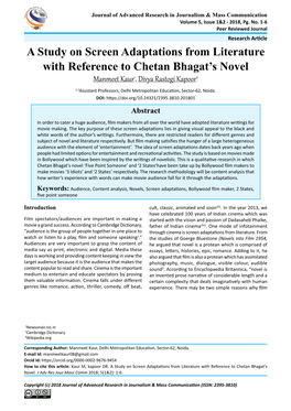 A Study on Screen Adaptations from Literature with Reference to Chetan