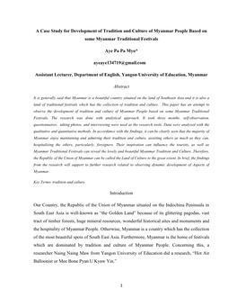 A Case Study for Development of Tradition and Culture of Myanmar People Based on Some Myanmar Traditional Festivals