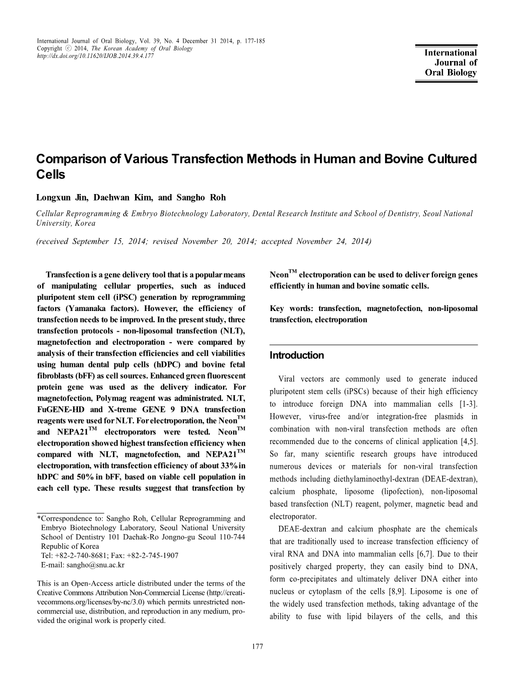 Comparison of Various Transfection Methods in Human and Bovine Cultured Cells