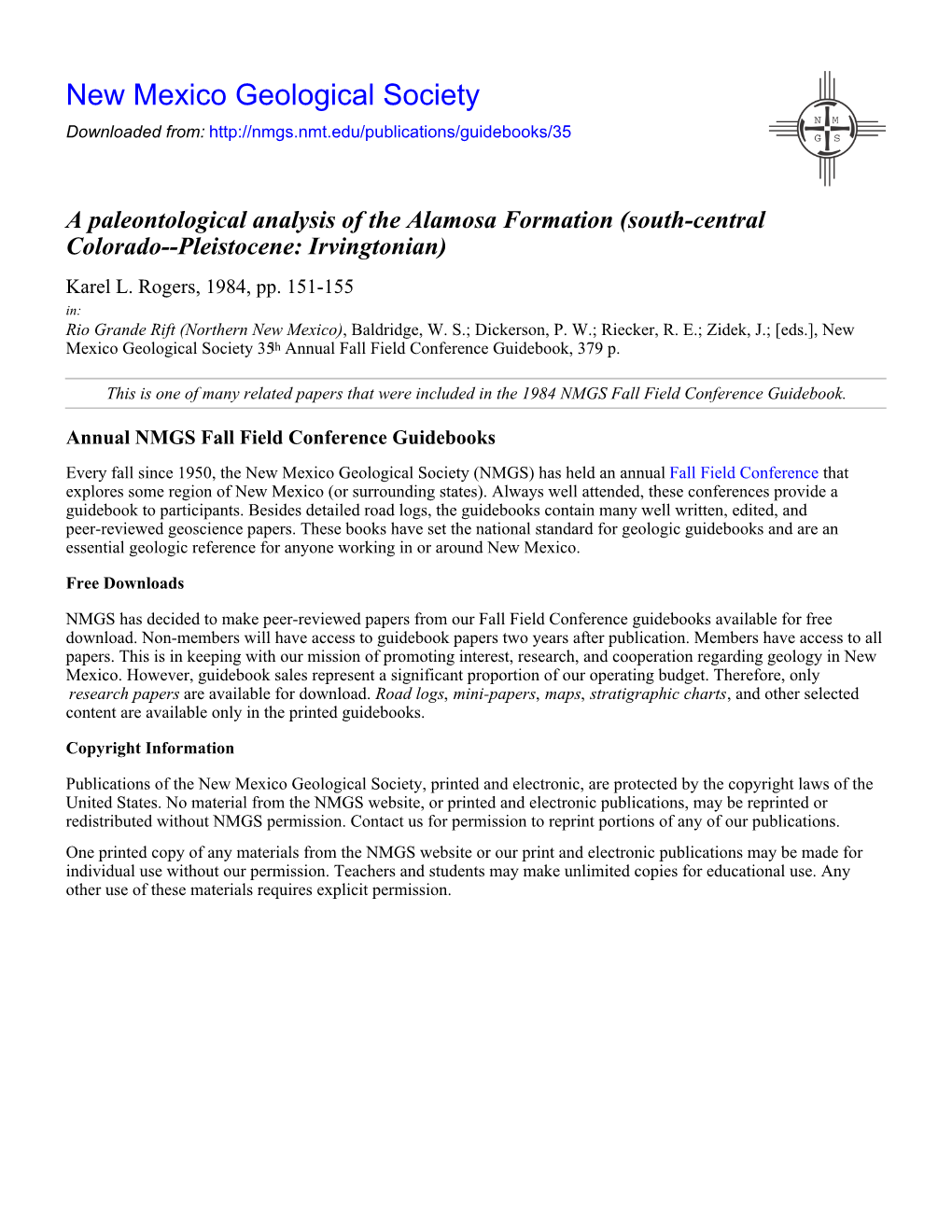 A Paleontological Analysis of the Alamosa Formation (South-Central Colorado--Pleistocene: Irvingtonian) Karel L