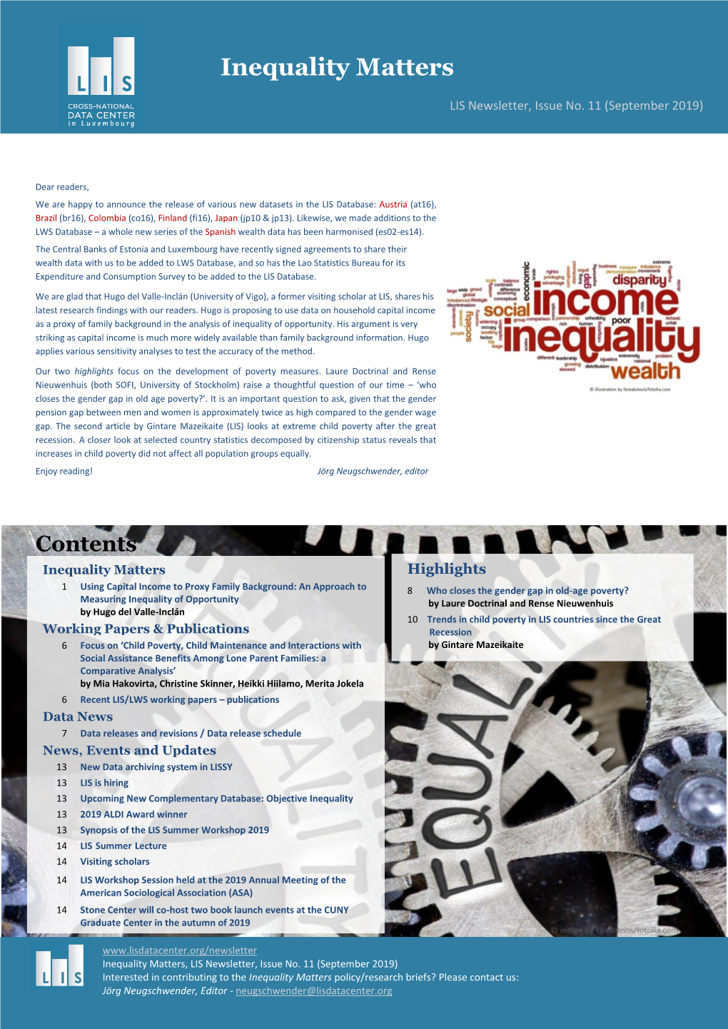 Inequality Matters LIS Newsletter, Issue No