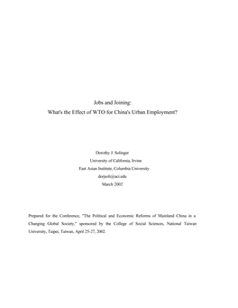 Jobs and Joining: What's the Effect of WTO for China's Urban Employment?