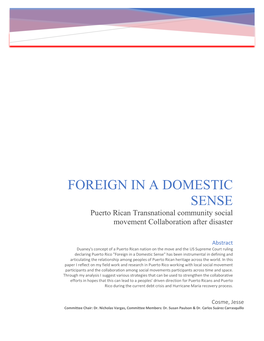 FOREIGN in a DOMESTIC SENSE Puerto Rican Transnational Community Social Movement Collaboration After Disaster
