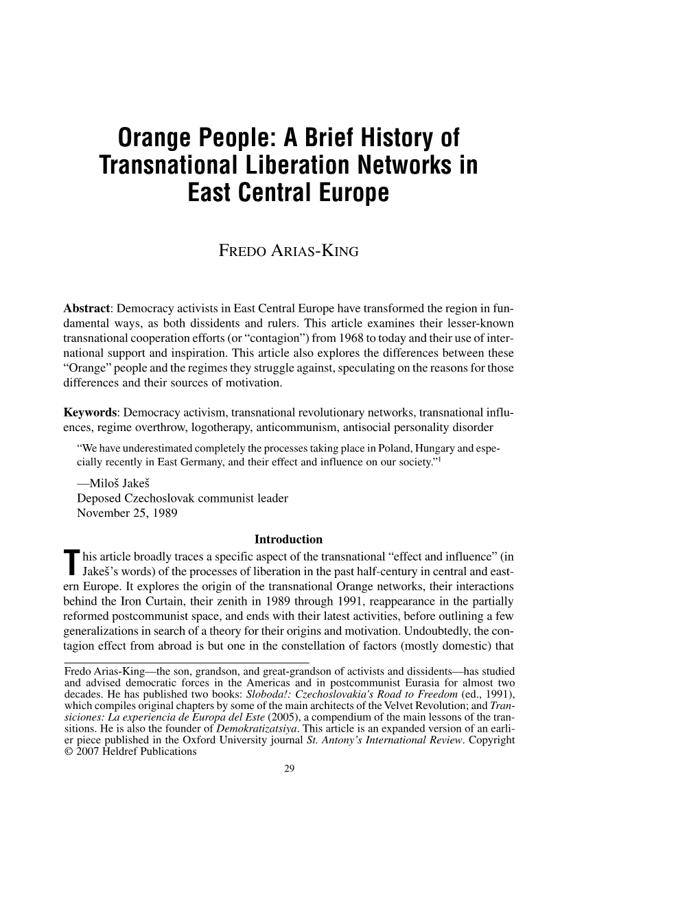 Orange People: a Brief History of Transnational Liberation Networks in East Central Europe