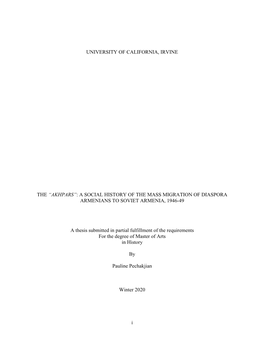 A Social History of the Mass Migration of Diaspora Armenians to Soviet Armenia, 1946-49