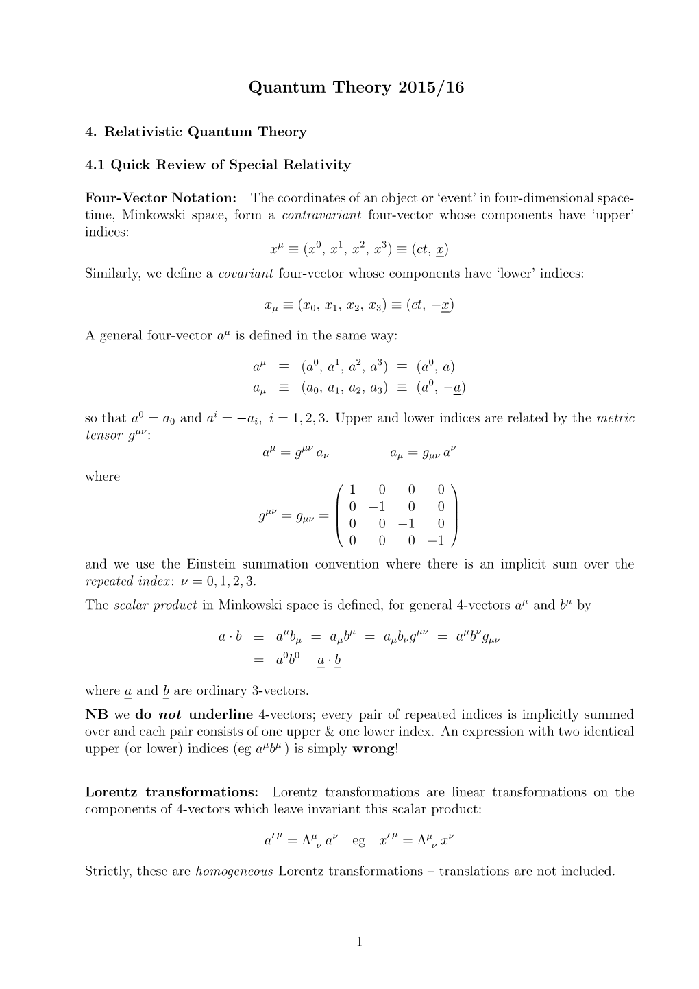 Quantum Theory 2015/16