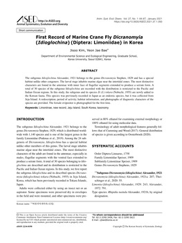 First Record of Marine Crane Fly Dicranomyia (Idioglochina) (Diptera: Limoniidae) in Korea