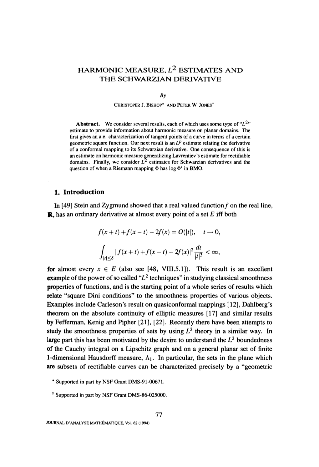 Harmonic Measure, L 2 Estimates and the Schwarzian Derivative