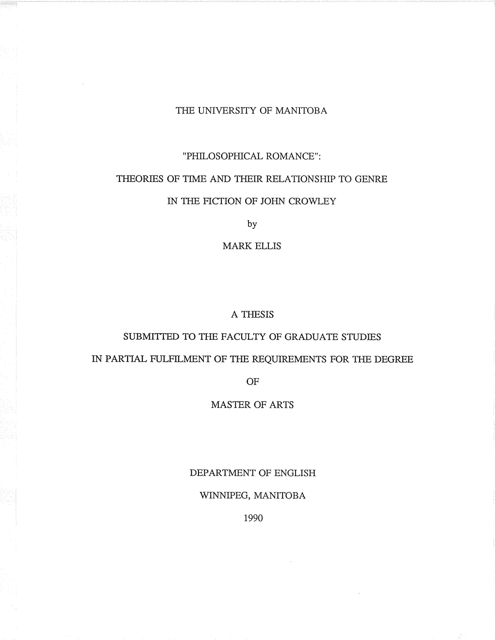 The University of Manitoba Ti{Eories of Time