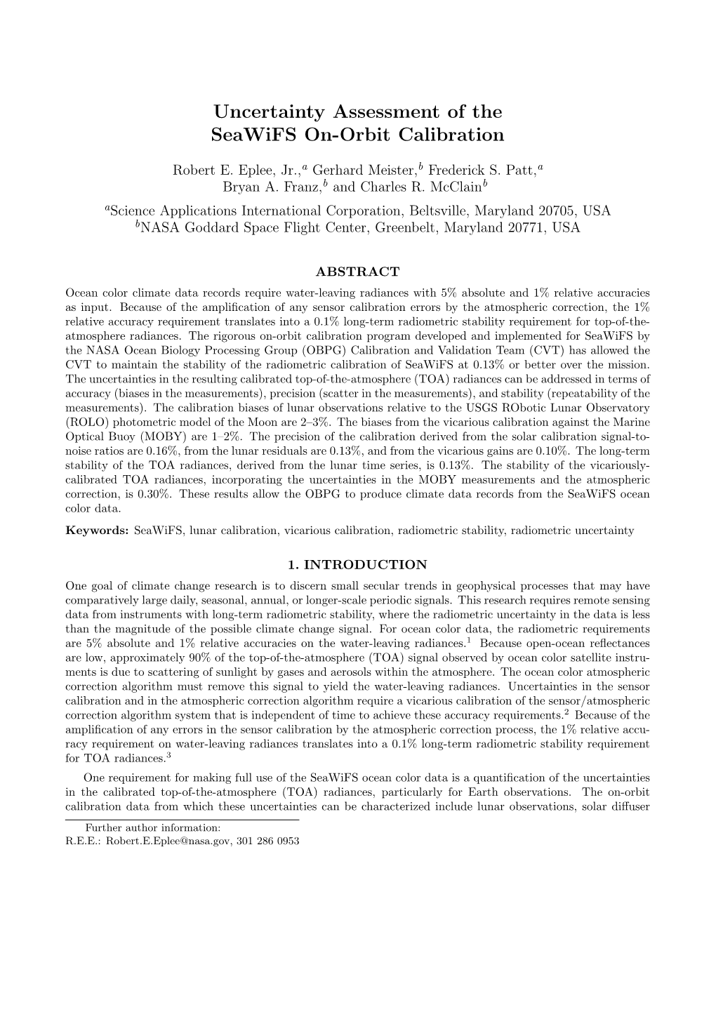 Uncertainty Assessment of the Seawifs On-Orbit Calibration