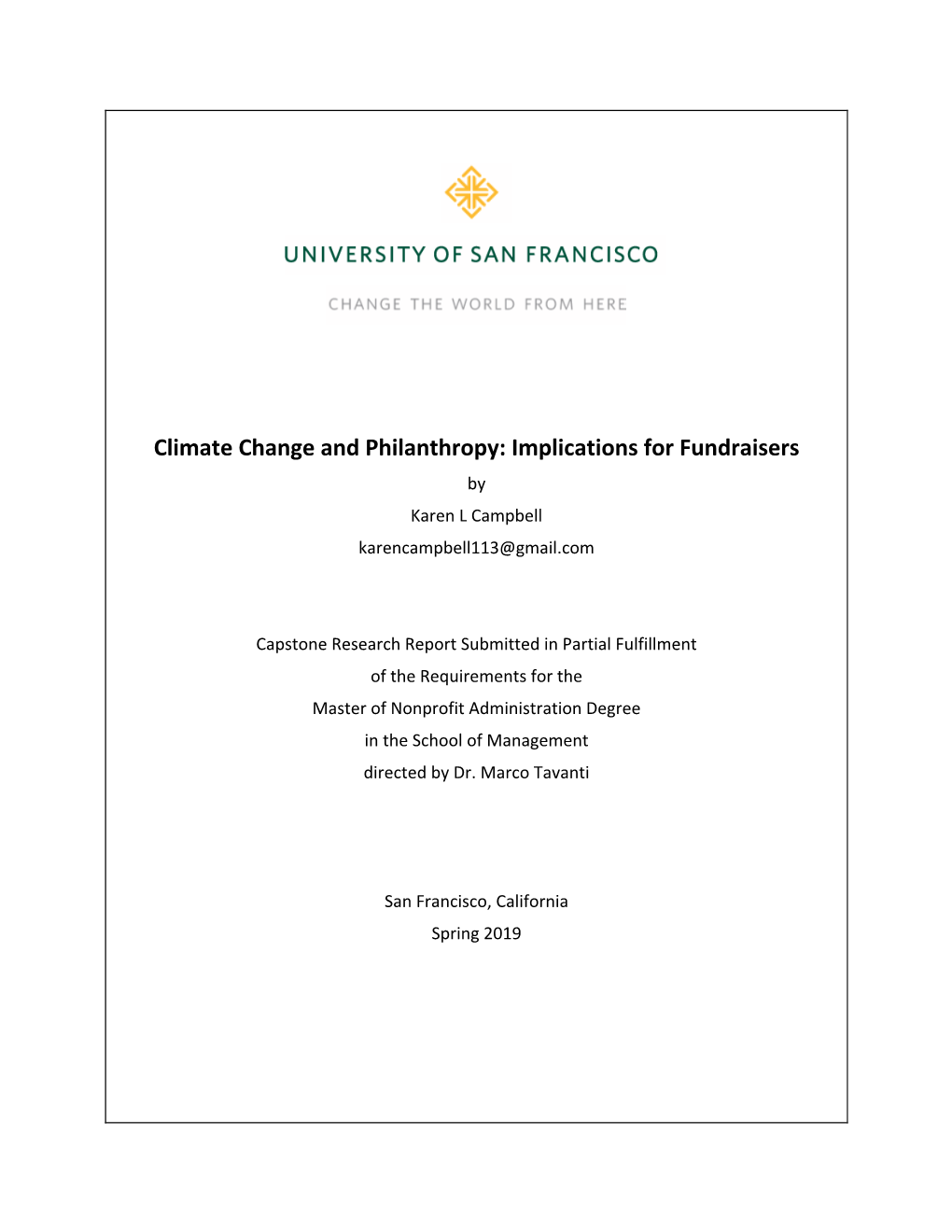 Climate Change and Philanthropy: Implications for Fundraisers by Karen L Campbell Karencampbell113@Gmail.Com