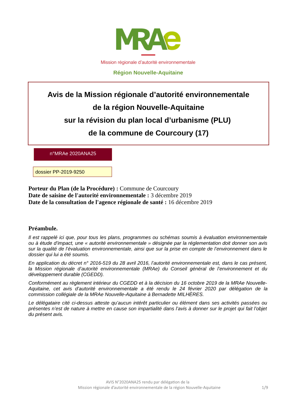 Avis De La Mission Régionale D'autorité Environnementale De La Région