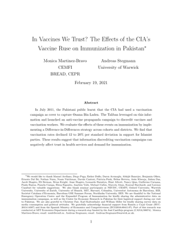 In Vaccines We Trust? the Effects of the CIA's Vaccine Ruse on Immunization in Pakistan