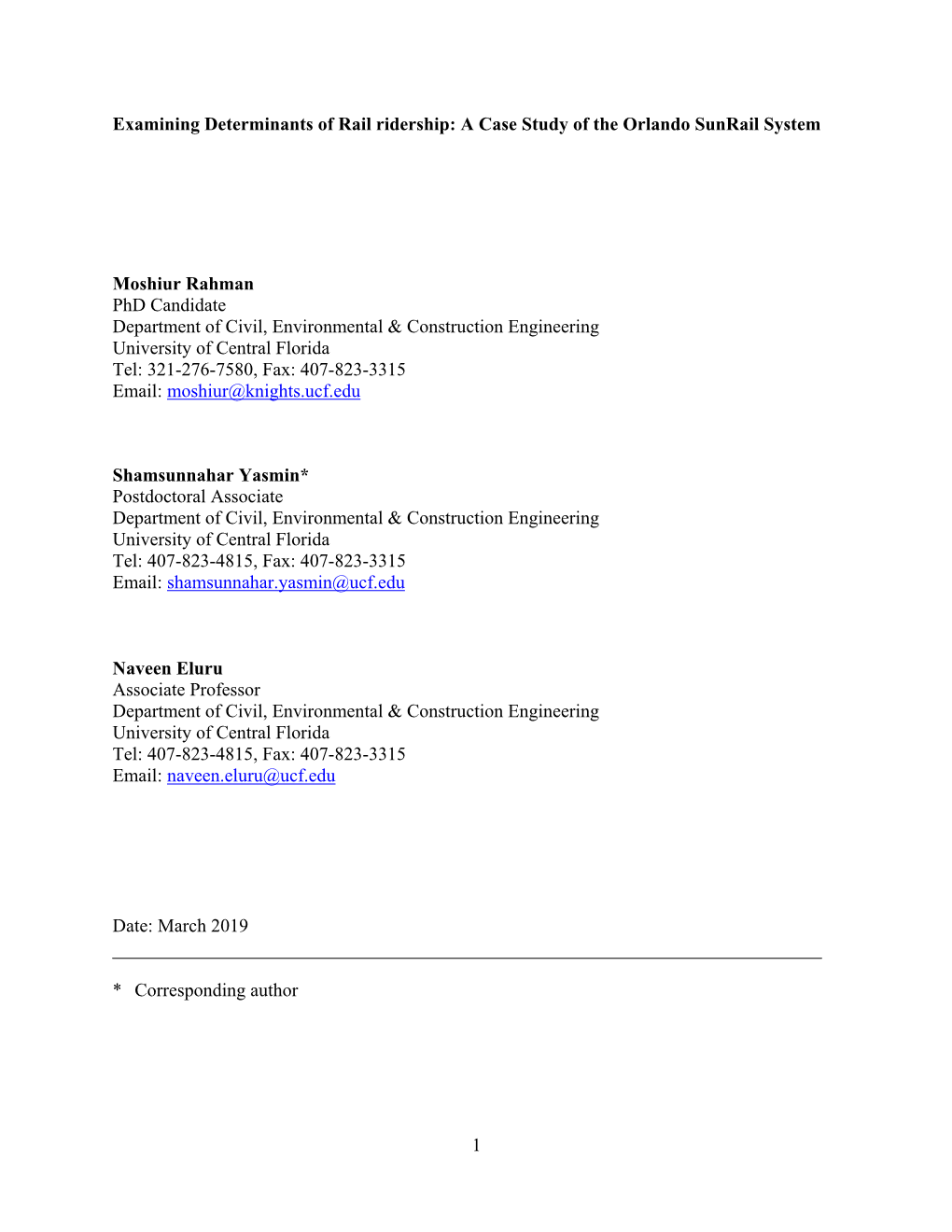 Examining Determinants of Rail Ridership: a Case Study of the Orlando Sunrail System