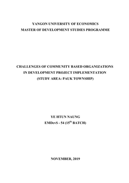 Yangon University of Economics Master of Development Studies Programme