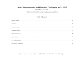 Asia Communications and Photonics Conference (ACP) 2017 10–13 November 2017 the Garden Hotel, Guangzhou, Guangdong, China