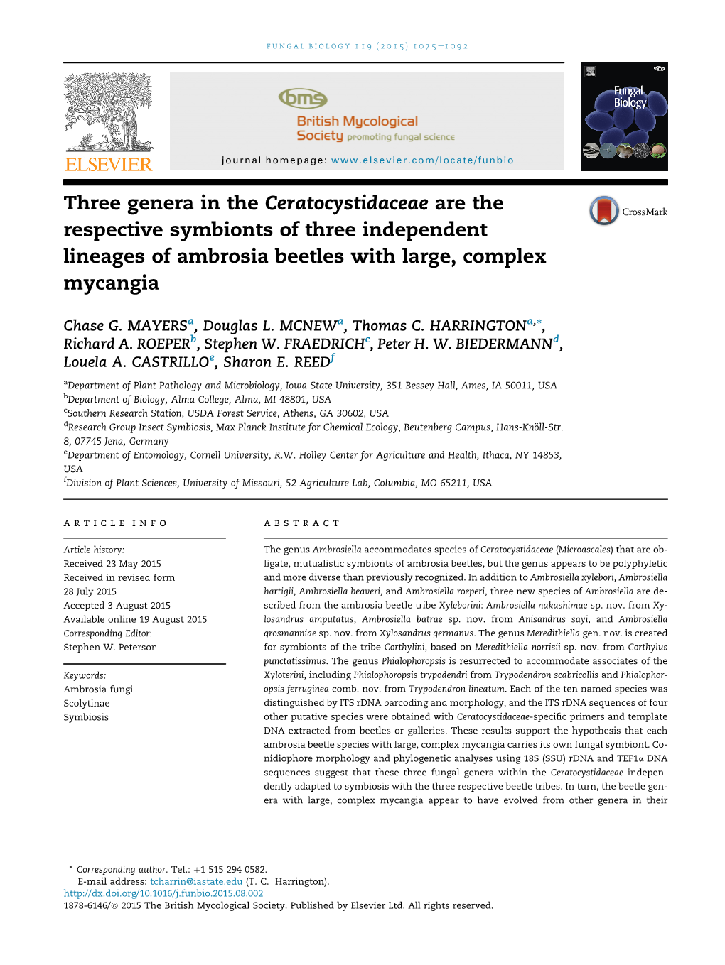 Three Genera in the Ceratocystidaceae Are the Respective Symbionts of Three Independent Lineages of Ambrosia Beetles with Large, Complex Mycangia