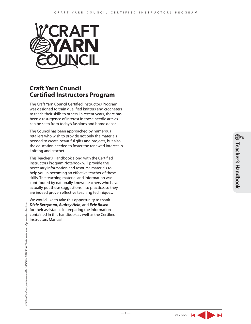 Craft Yarn Council Certified Instructors Program