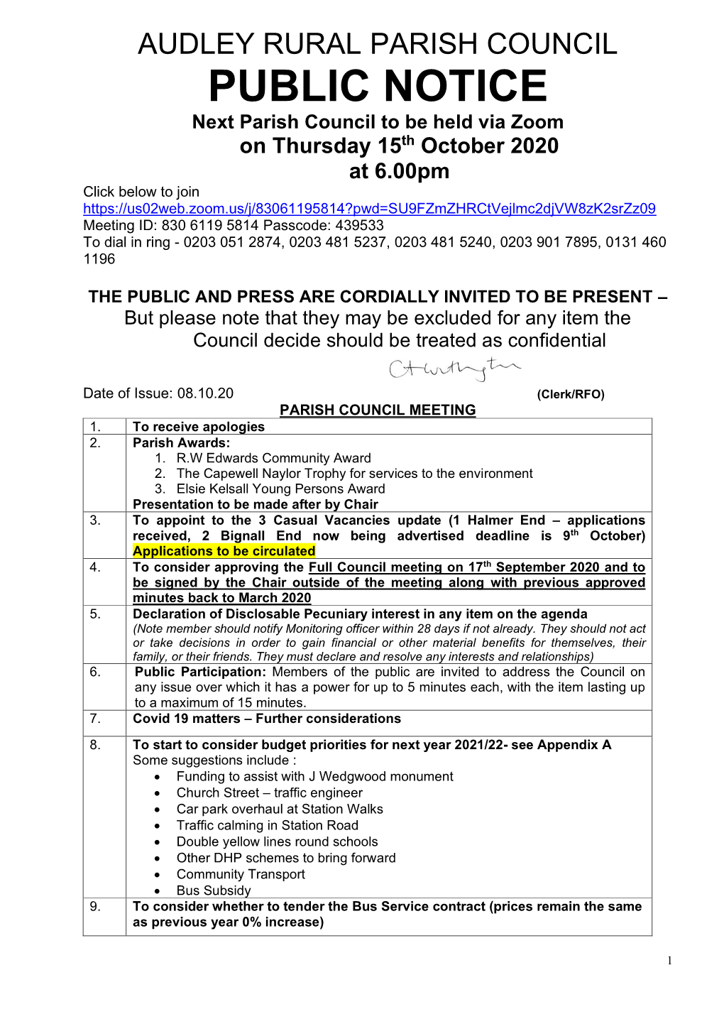 PUBLIC NOTICE Next Parish Council to Be