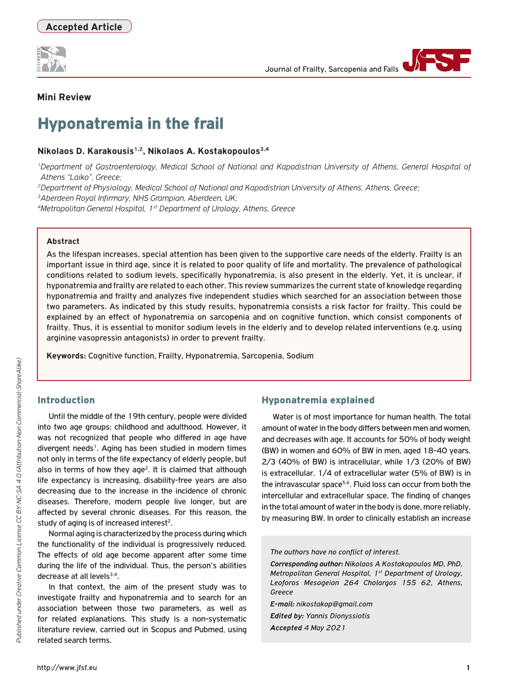 Hyponatremia in the Frail