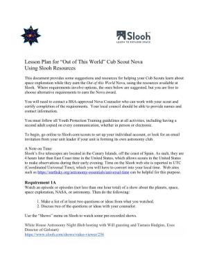 Lesson Plan for “Out of This World” Cub Scout Nova Using Slooh Resources