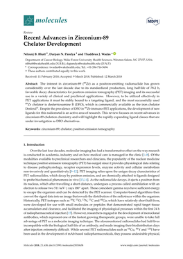 Recent Advances in Zirconium-89 Chelator Development