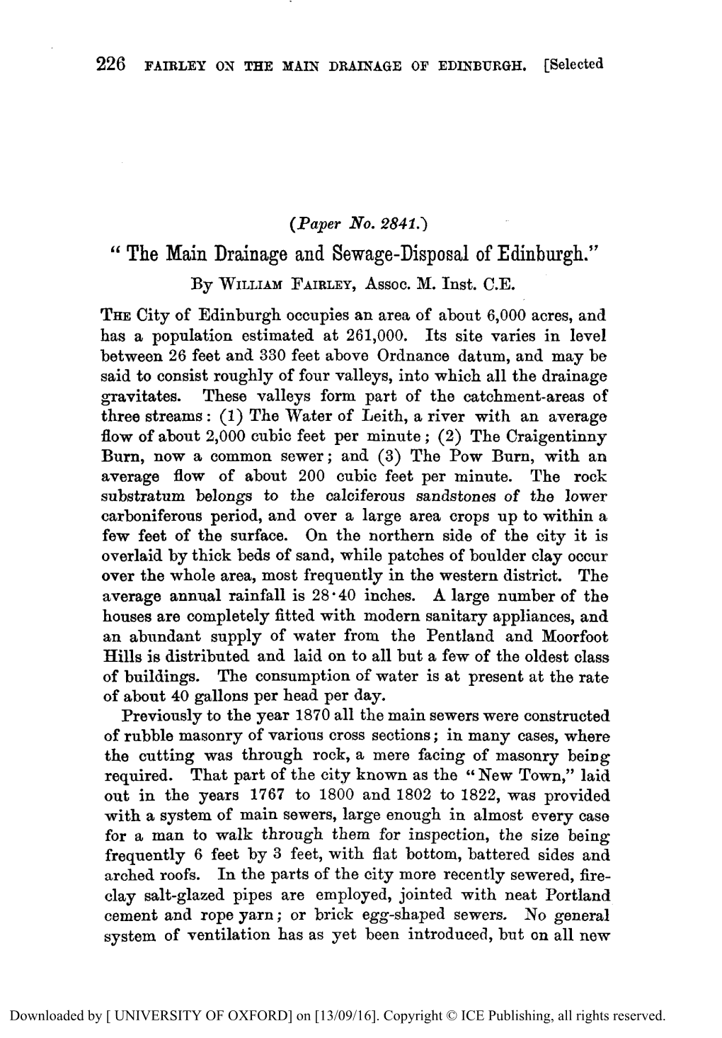 The Main Drainage and Sewage-Disposal of Edinburgh.” by WILLIAMFAIRLEY, Assoc