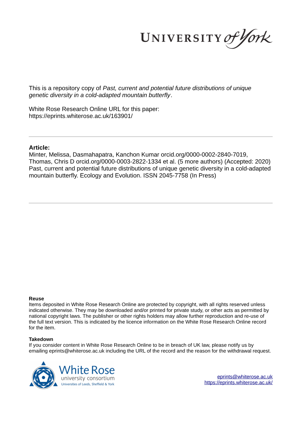 Past, Current and Potential Future Distributions of Unique Genetic Diversity in a Cold‐Adapted Mountain Butterfly