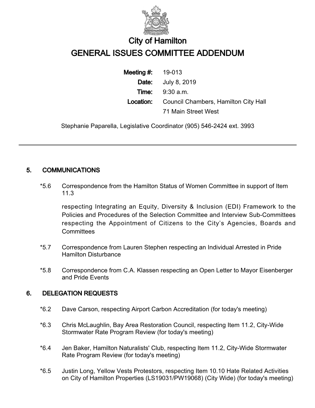 General Issues Committee Agenda Package