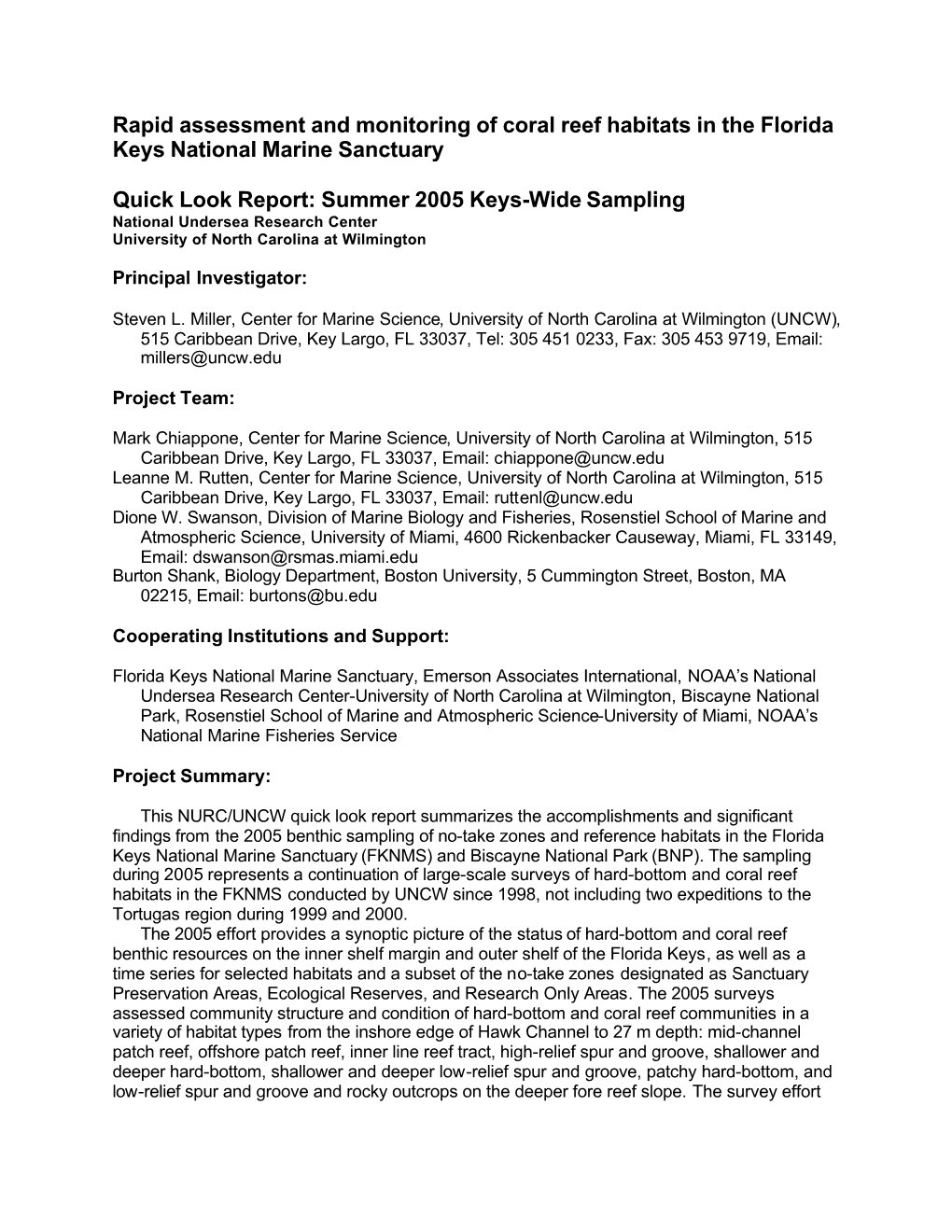 Rapid Assessment and Monitoring of Coral Reef Habitats in the Florida Keys National Marine Sanctuary