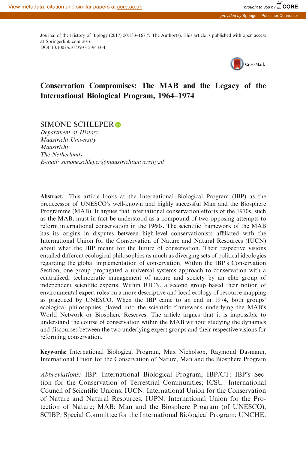 Conservation Compromises: the MAB and the Legacy of the International Biological Program, 1964–1974