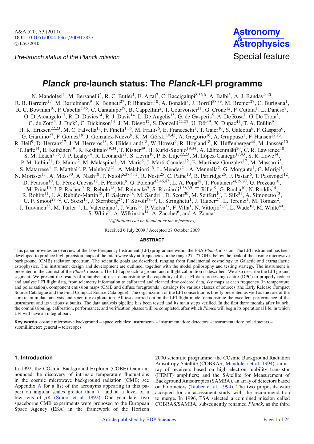 Planck Pre-Launch Status: the Planck-LFI Programme N